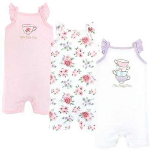 Hudson Baby Infant Girl Cotton Rompers, Tea Party, 0-3 Months