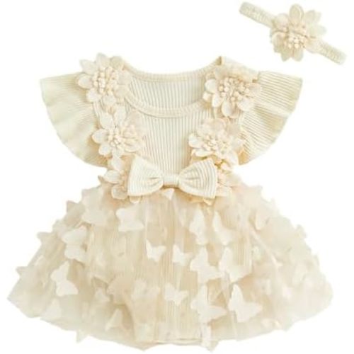 Newborn Baby Girl Summer Dress Ruffle Sleeveless Floral Embroidery Romper Dress Headband Beautiful Clothes Set
