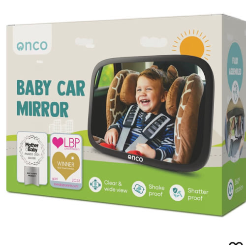Onco Baby Car Mirror Rear Facing - Double Award-Winning Convex Car Mirror for Baby, 100% Shatterproof & Shakeproof with 360° Rotation, Newborn Essentials (9.6 x 6.9 in)