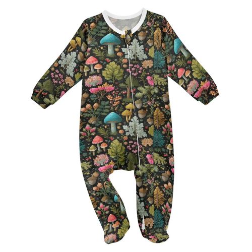 Baby One-Piece Footies Colorful Acorns Leave Mushrooms Sleeper Pjs Footed Bodysuit Rompers Zipper for Boys Girls 3M