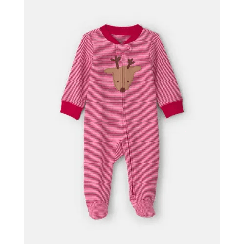 Baby Reindeer 100% Cotton 2-Way Zip Sleep & Play Pajamas - Red | Carter's