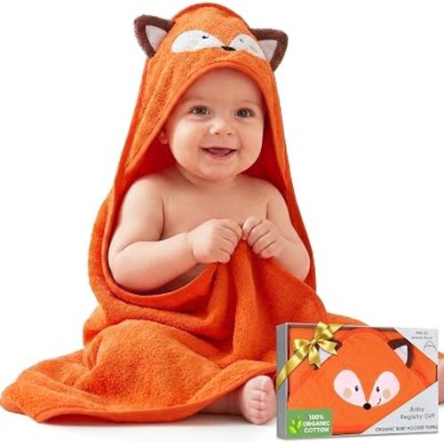 100% Organic Cotton Baby Hooded Towel Unisex Ultra-Soft 33x33 in