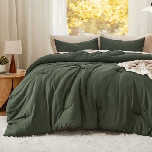 Bedsure Twin Comforter Set Dark Green Soft Prewashed Bedding for All Seasons 2 Pieces GentleSoft™ Warm Down Alternative Bed Set Mother's Day Gift