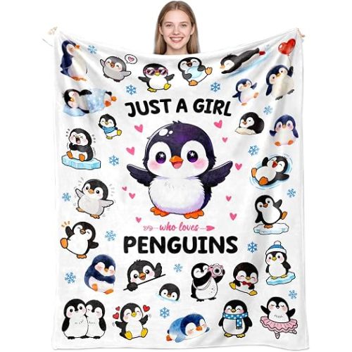 Penguin Blanket Gifts for Penguin Lovers Penguins Throw Blanket Cute Penguins Bedding Decor Stuff Gifts for Girls Women 60"x50"