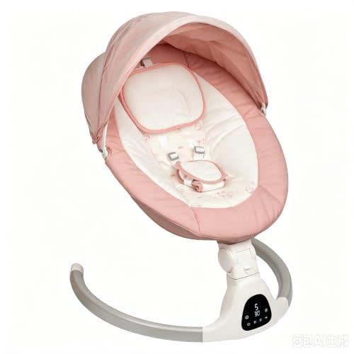 Electric Baby Swing for Infants, 5-Speed Adjustable Swing with Bluetooth Music, Timer, 5-Point Harness and Stable Base for Supervised Daytime Use (Pink)