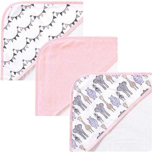 Hudson Baby Unisex Baby Cotton Rich Hooded Towels, Pink Safari, One Size