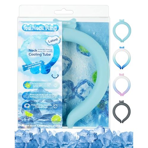 Neck Cooling Tube Wraps Ice Ring Neck Cooler Personal Ice Pack Wrap for Hot Weather Gel Reusable Wearable Gel Cooling for Summer Heat Hot Flashes Freezer Below 64.4℉