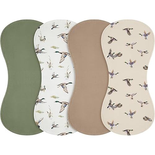 Boao 4 Pcs Mallard Duck Baby Burp Cloths Duck Hunting Soft Plush Newborn Spit up Rags Mallard Burp Cotton Cloths Rag for Boy Girl Newborn Infant Gifts Nursery Decor 20.87 x 9.84 Inches