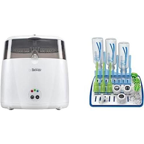 Dr. Brown’s Deluxe Electric Sterilizer for Baby Bottles and Other Baby Essentials & Dr. Brown’s Folding Baby Bottle Drying Rack for Easy Storage, Dry Nipples