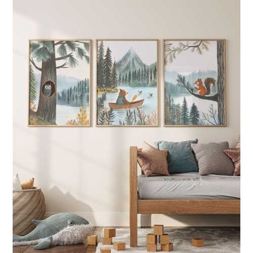 Woodland Animals Bundle - Bear Art, Kids Wall Art Printable, Toddler Boy Room Decor