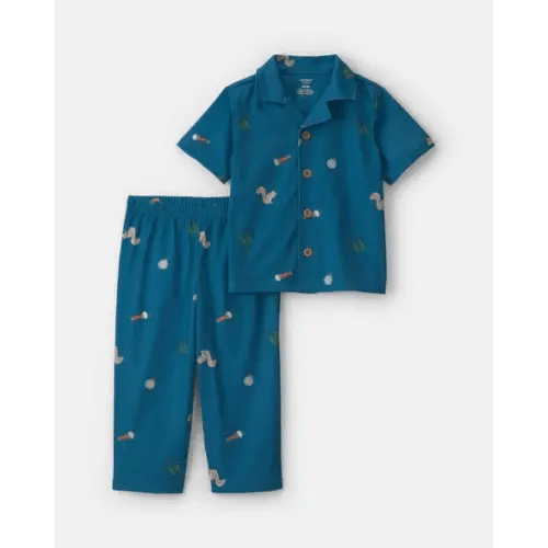 Toddler Boy Camp Short-Sleeve 2-Piece Pajama Set - Blue | Carter's