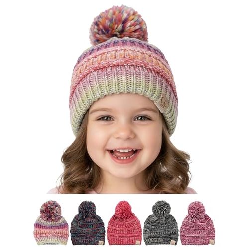 Funky Junque Toddler Pom Beanie – Kids Winter Hat for Ages 1–4, Baby Boy & Girl Knit Beanies, Warm Cozy Knit Snow Hats