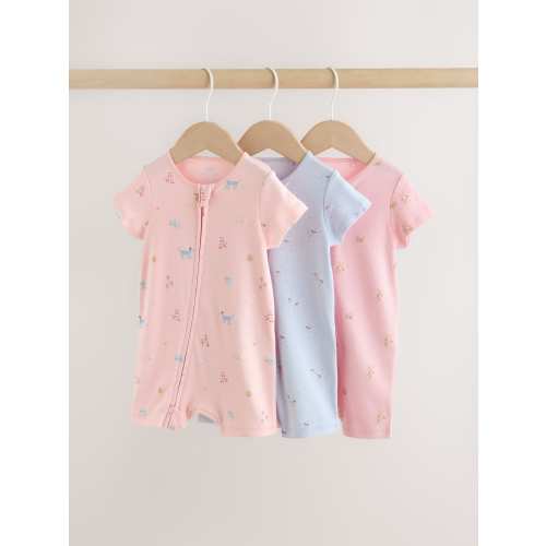 Pink/Blue Two Way Zip Baby Rompers 3 Pack (0mths-3yrs)