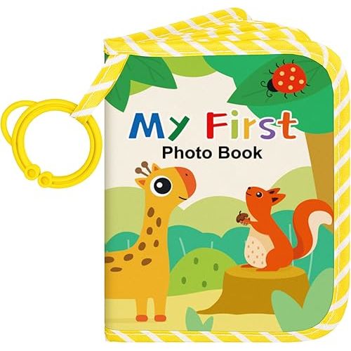 Lanpn My First Soft Cloth Family Photo Book Holds 17 4x6 Pictures, Baby Photo Album with Name Card Name Tag Stickers, Fabric Kid Memory Keepsake Gift for Baby Shower Newborn Toddler Boy Girl (Animal)