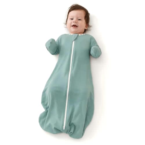 ZIGJOY Swaddle Sleep Sack 6-12 Months, 0.5 Tog Baby Wearable Blanket | Rayon Made From Bamboo, Soft & Cool & High Stretchy, 2-way Zipper for Easy Diaper Changes, Long Sleeves Allow Self-soothing