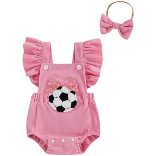Newborn Baby Girl Soccer Outfit Soccer Ball Embroidery Bubble Romper Jersey Flying Sleeve Bodysuit World Cup Clothes
