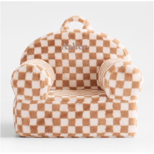 Personalized Large Sesame Brown and Cream Checkered Faux Fur Kids Lounge Nod Chair Cover