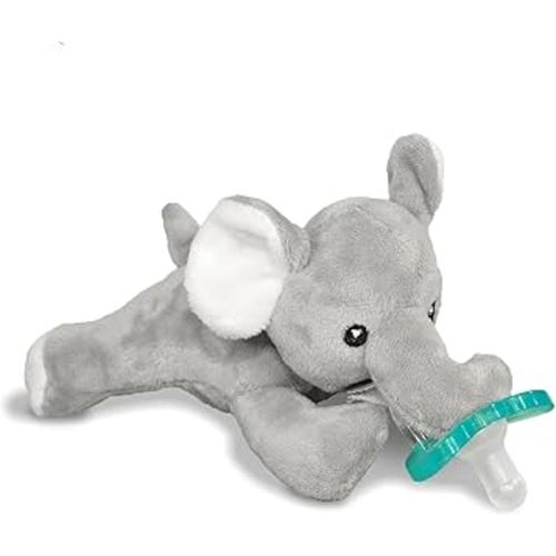 RaZbaby JollyPop Pacifier, Holder w/Detachable Baby Pacifier, Stuffed Animal RaZbuddy, All Ages 0M+, Machine Washable, Textured & Easy to Hold – Elephant