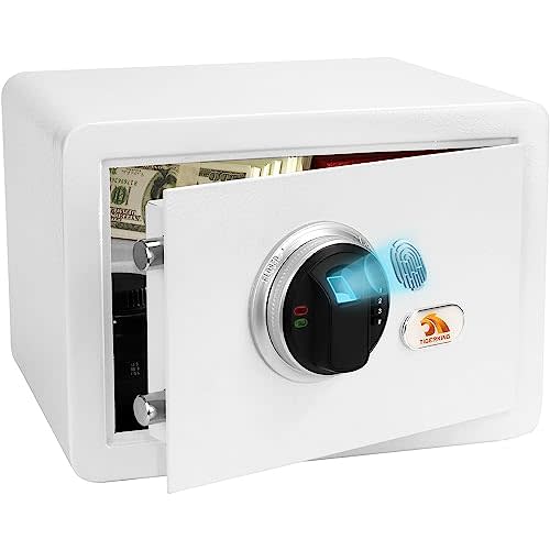 TIGERKING Biometric Small Home Safe with key and digital keypad | 20 lb white Safe Box with Steel Body, 1.2 Cu Ft, 3-Way Access, Dual Locking Bolts, Removable Shelf