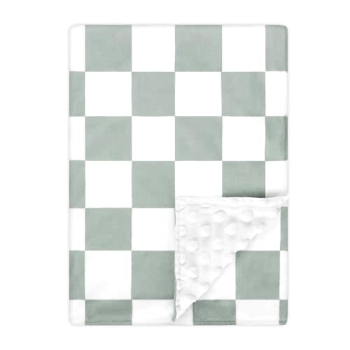 DILIMI Baby Blanket, Soft Warm Newborn Toddler Minky Plush Dot Blanket for Girl and Boy Unisex (40×30 in), Green Checkerboard