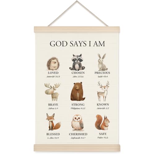 Woodland Christian Wall Art for Nursery, 11x17in Oxford Cloth Hanging Banner with Bible Verses, Woodland Animal Forest Theme Scripture Decor for Kids Bedroom, Prayer Room, Nursery & Spiritual Gifts