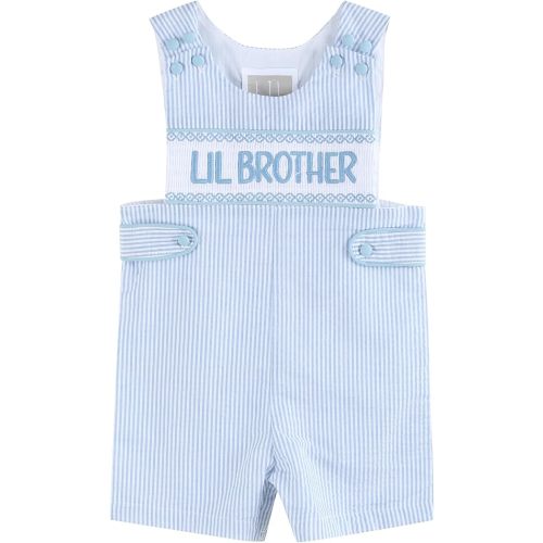 Lil cactus Light Blue Seersucker Lil Brother Smocked Jon Jons Overalls