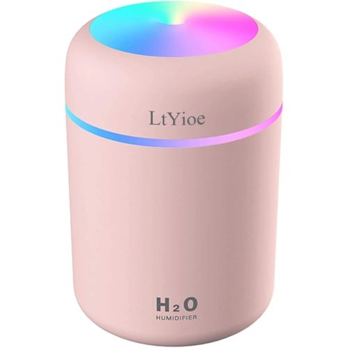 LtYioe Colorful Cool Mini Humidifier, USB, Auto Shut-Off, 2 Mist Modes, Super Quiet. (Pink)