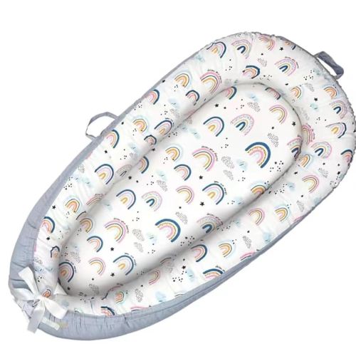 Baby Lounger Cover for Newborn 0-24 Months Soft Baby Nest Cover Organic Breathable Lounger Pillow for Newborn Infants Rainbow