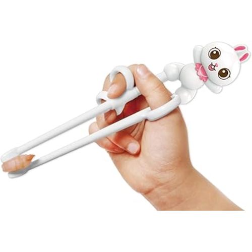Edison Friends Rabbit White Chopsticks, Training Chopsticks, Learning, Beginner, Brain Training, Practice, Korean Food, Japanese Sushi, 1 Step to Learn Chopstick, Right Handed - Made in Korea