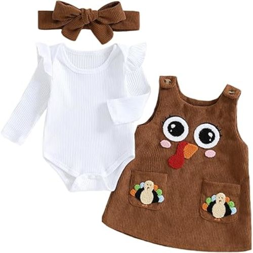 MoZiKQin Baby Girl Halloween Outfit Long Sleeve Ruffle Romper Ghost Embroidery Overall Dress Headband Cute Fall Clothes