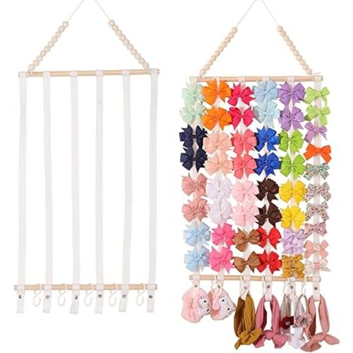 Bow Organizer for Girls Hair Bows Baby Headband Holder for Girls Hair Bows Storage Headband Organizer for Girls Hair Bows Display Hair Bow Hanging for Nursery Room (White)