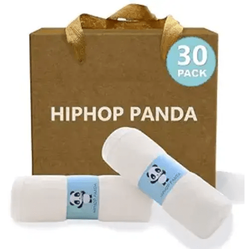 HIPHOP PANDA Soft Baby Washcloths, 2-Layer, 30 Pack Newborn Gift Set | Rayon Made from Bamboo | Absorbent Reusable Wipes for Delicate Skin | Newborn Gift Set | Registry Ready | Ivory