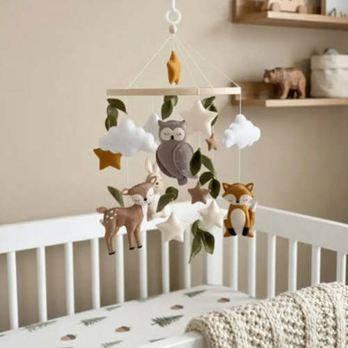 Woodland Baby Mobile Neutral | Forest Animals Baby Mobile with Deer, Hare, Fox & Owl - Cozybabywear