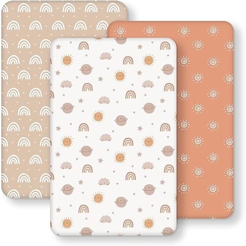 Baby Bedside Bassinet Sheets Fitted, 33”x20” Compatible with Baby Delight Dream On Me & Most Rectangle Bedside Sleeper Bassinet Mattresses, Super Soft Microfiber Orange Sun Rainbow
