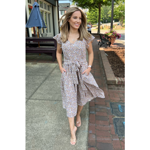 Beige Floral Nursing Dress | Breastfeeding Midi Dress – Nursing Queen