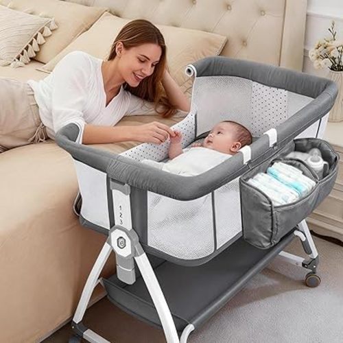 Baby Bassinet with Wheels, 6 Heights, Deep Gray