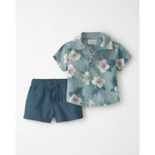 Baby Boy 2-Piece Linen Top & Short Set Made with Organic Cotton in Blue Hibiscus - Little Planet | Carter's