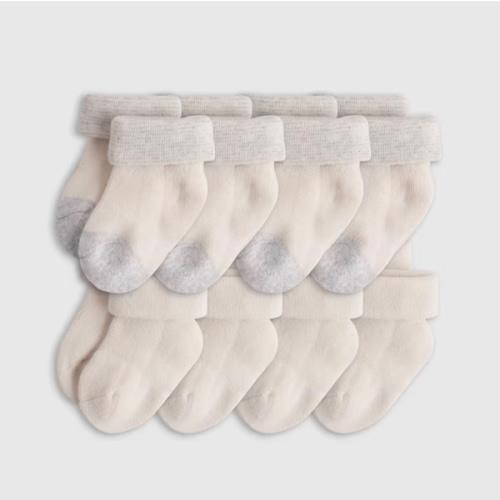 Organic Cotton Fold Over Socks 8-Pack - Baby in White/Grey