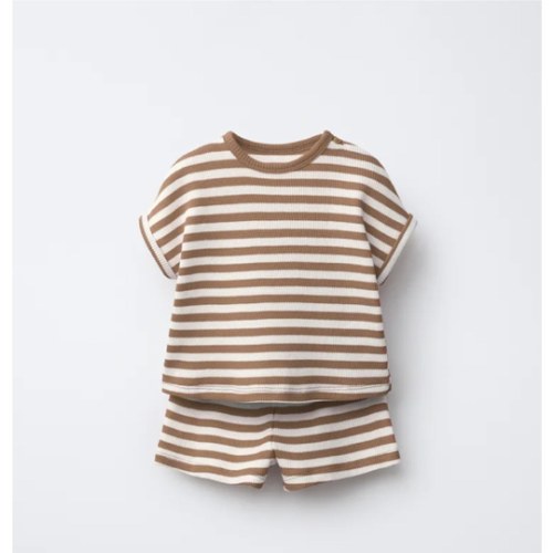 STRIPED WAFFLE SHIRT AND BERMUDA SET - Light brown | ZARA United States