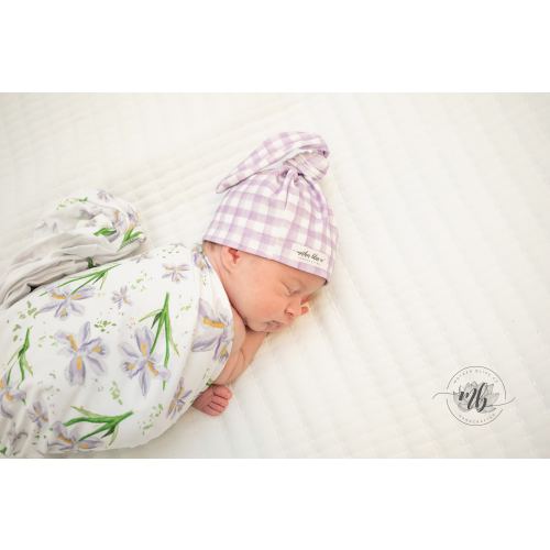 Charleston Iris (Original Art by Shop Owner) Organic Swaddle Blanket + Knotted Beanie Hat Or Bow | Watercolor Floral Blanket | Baby Blanket