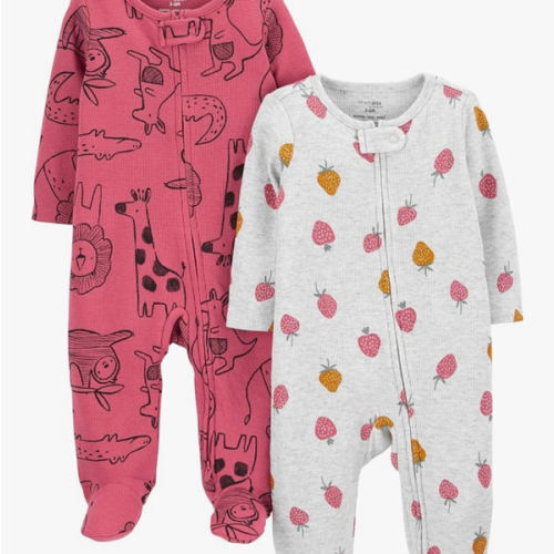 Simple Joys by Carter's Baby Girls' 2-way Zip Thermal Footed Sleep and Play, Pack of 2