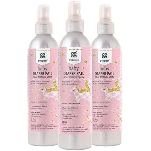 Grab Green Baby Diaper Pail Odor Removal Spray, 5 Ounce (Pack of 3), Refreshing Wild Flowers Scent, Plant and Mineral Based, Neutralizes Stinky Diaper Pail Odors