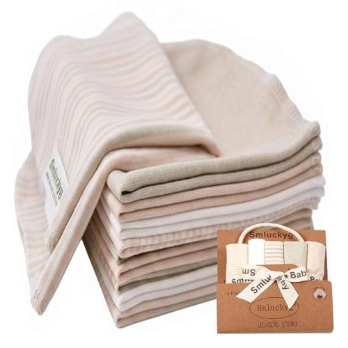 10-Pack Baby Washcloths for Newborn - Organic Cotton Soft Wash Cloths for Babies, Infant, Kids, Toddler | Lightweight Face Cloths for Boys & Girls | Gentle Baby Rags (Multicolor)