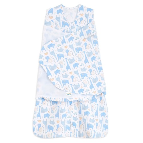 Blue Safari Animals 100% Cotton Baby Swaddle | HALO
