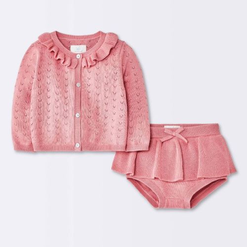 Baby Girls' Cardigan Sweater and Skirt Set - Cloud Island™ Rose Pink 12M