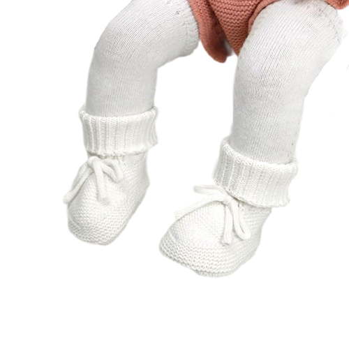 Xijirk Baby Booties Soft Knit First Walking Shoes Warm Socks with Adorable Bow for Toddler Boys and Girls Non Footwear for Early Steps,White,0-3 Months