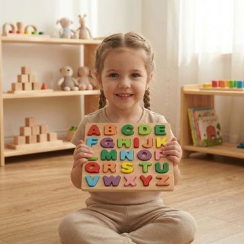 Wooden Alphabet Puzzle for Toddlers – ABC Learning Board with Shapes, Early Preschool Educational Toy for Kids