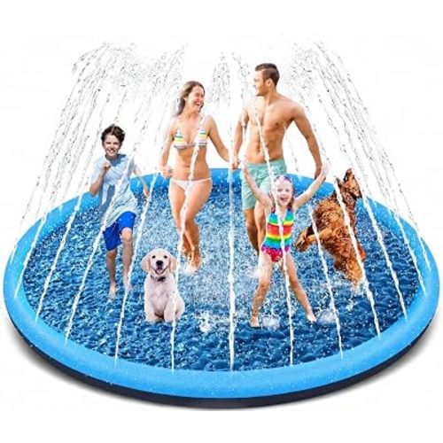 YAUNGEL Kids Splash Pad Sprinkler, 97'' Large Non-Slip Toddler Water Play Mat, Backyard Summer Outdoor Fun, Splash Pad for Dogs