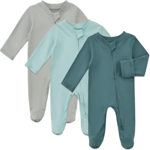 Aablexema Organic Cotton Baby Footie Pajamas with Mitten Cuffs