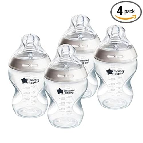 Tommee Tippee Natural Start Anti-Colic 9 oz BPA Free Baby Bottles, 0+ Months, Slow Flow Breast-Like Nipple, Self Sterilizing, Designed for Seamless Transition Between Bottle & Breast, Clear, Pack of 4
